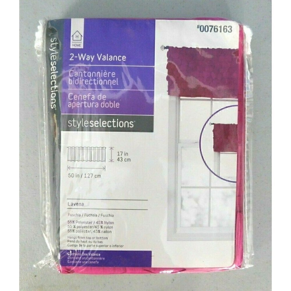 HOME 2 WAY FUSCHIA PINK VALANCE 17 X 50 INCHES, FITS UP TO ONE INCH ROD #0076163